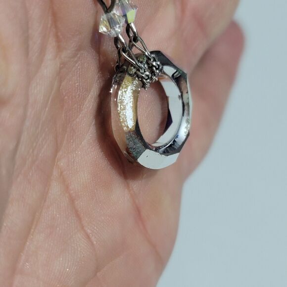 Silver Figaro Chain With Round Crystal 18" Necklace - Picture 10 of 11